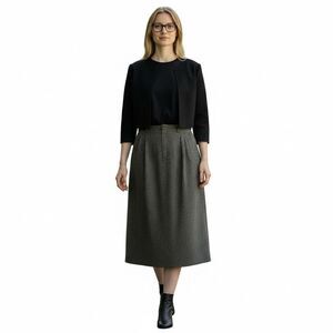 Vintage Hunters Run Midi Skirt Size 12 Academia Wool Tweed Union Made USA Gray